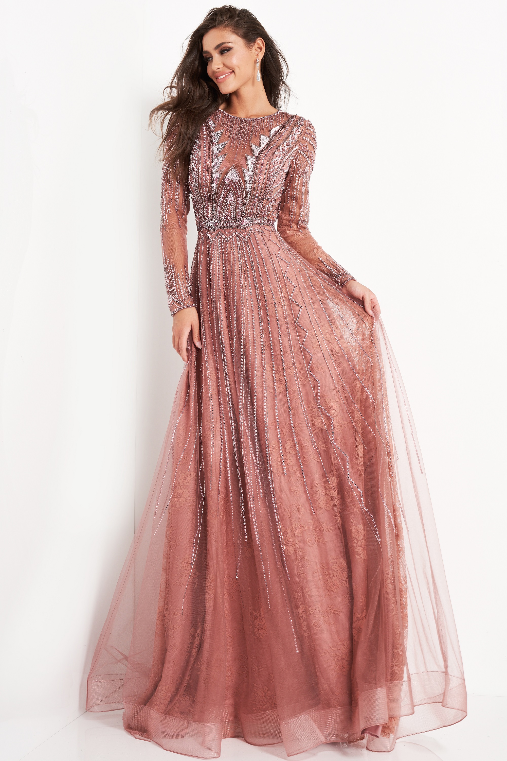 Jovani Embellished Long Sleeve Gown ...